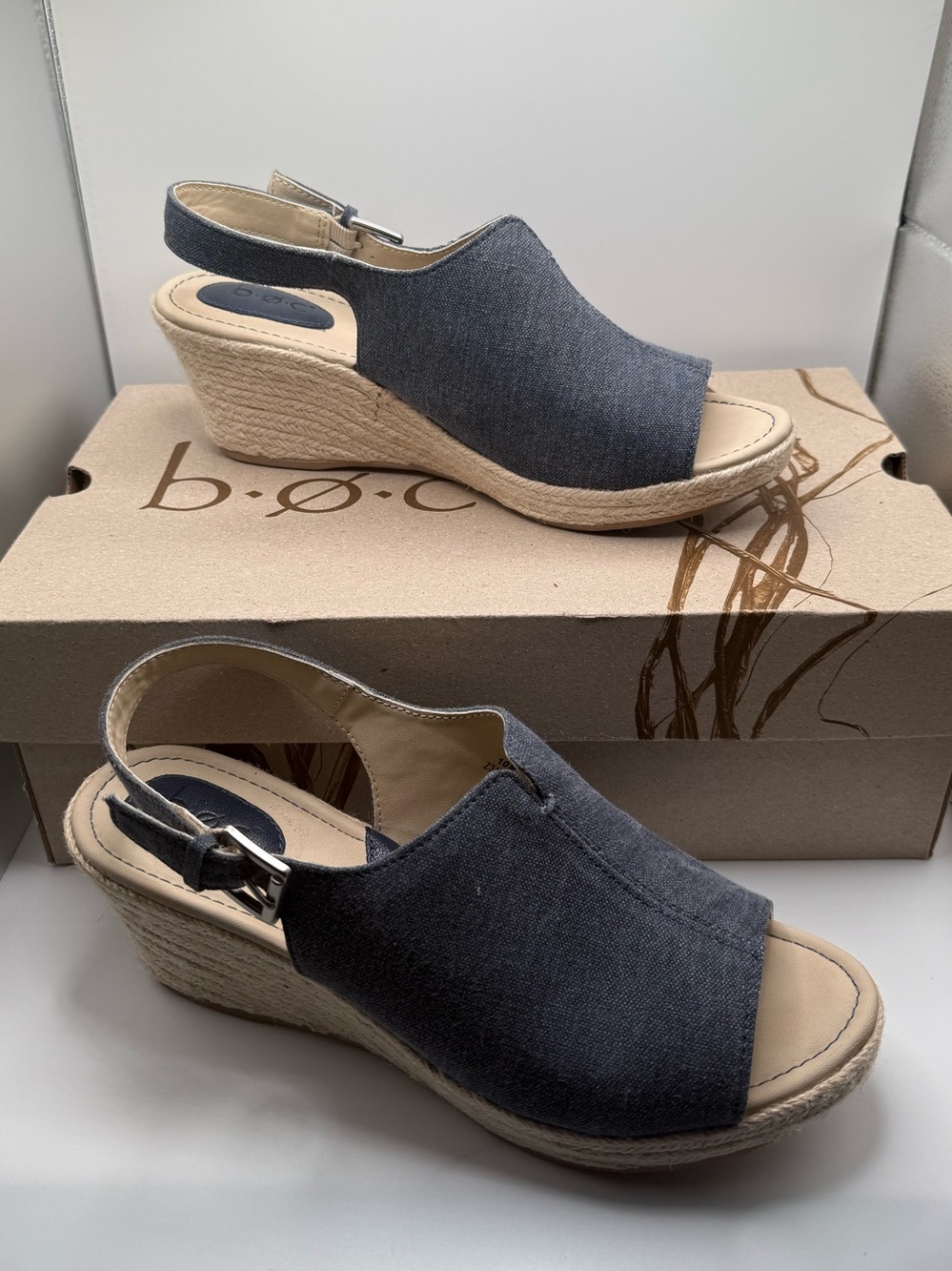 b.o.c. Dark Gray Open-Toe Slingback Wedge Sandals
